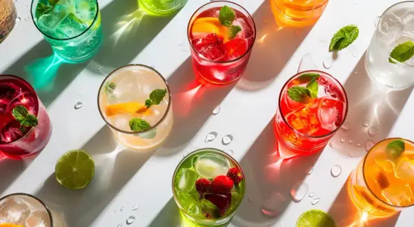 Kolorowe drinki z wódki, z owocami i miętą, na białym tle. Idealne przepisy na lato.