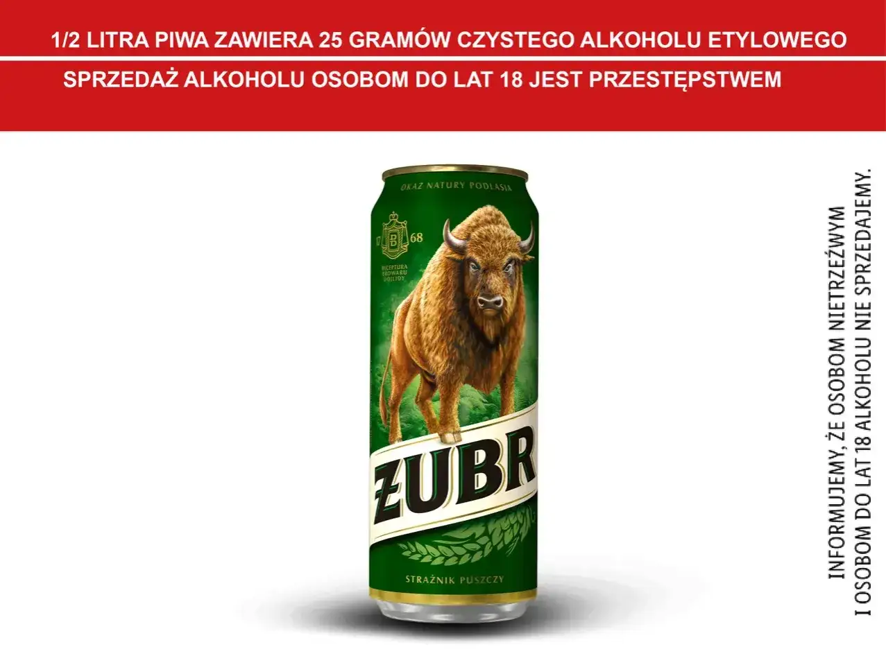Puszczański żubr na puszce piwa Żubr. Czy wiesz, ile % ma żubr? To piwo z Podlasia.